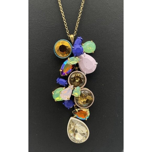 J .Crew Multicolor Stone Cluster Brulee Chain Necklace Gold Tone 30-32 Inches - Picture 1 of 8